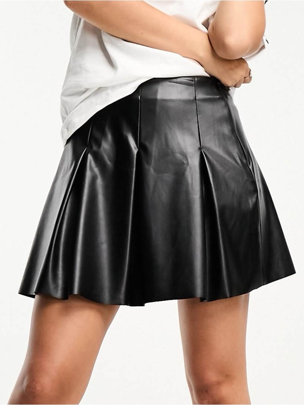 ASOS Black Faux Leather Pleated Mini Skirt